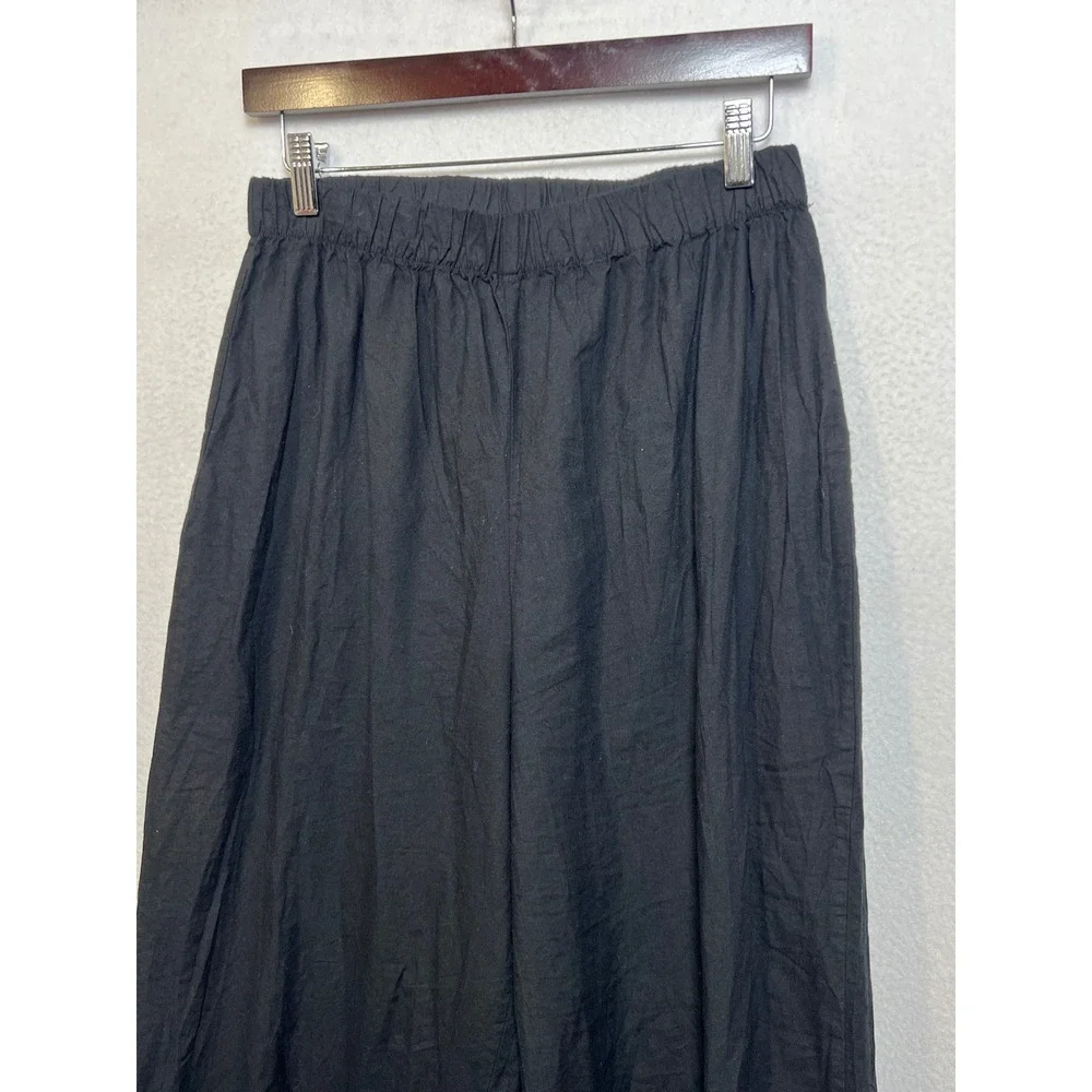 PrettyLittleThing Black Cotton Wide Leg Ruffle Hem Pants Womens Medium
